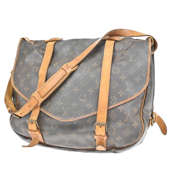 LOUIS VUITTON Logo Saumur 43 Shoulder Bag Monogram Leather Brown - Picture 1 of 16